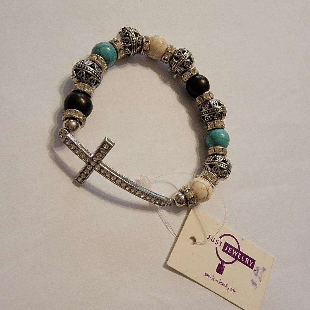 Cross Bracelet with Turquoise Beads New With Tags